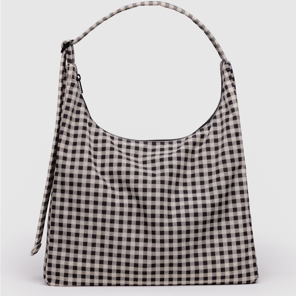 BAGGU Nylon Shoulder Bag in Black and White Gingham